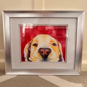 Yellow Lab Framed Dog Art Print with Silver Frame